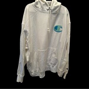 Champion White Hoodie with Blue Logo
